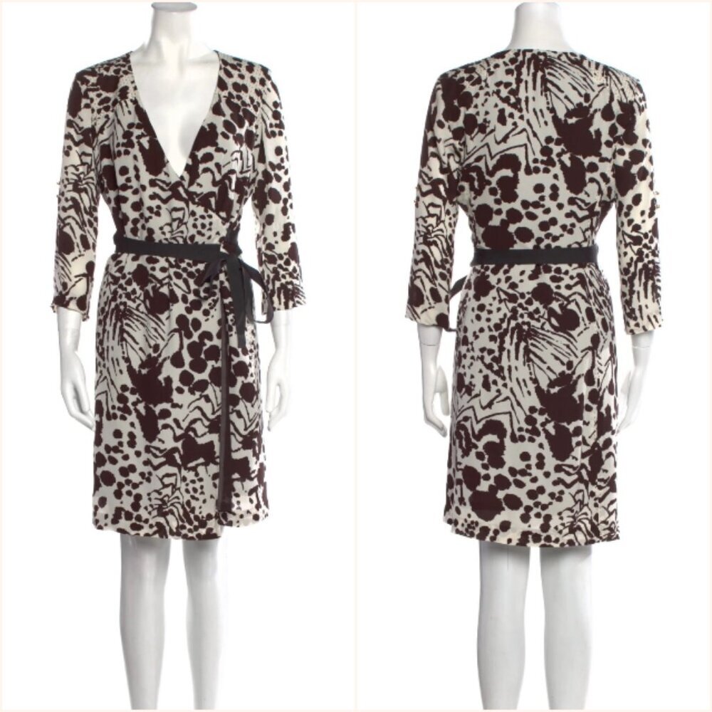 Tory‎ Burch Animal Print Silk Wrap Dress Brown/White Size 2 - Picture 11 of 11